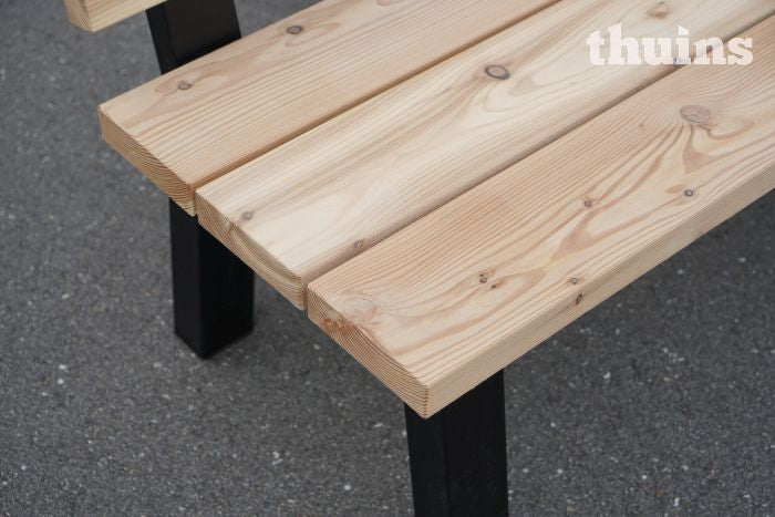 Tuinbank rugleuning Douglas hout met stalen poten | Bestel op maat