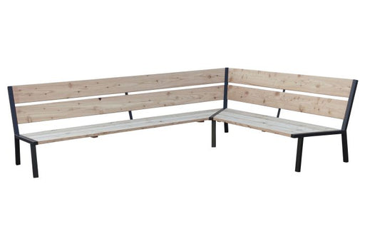 Douglas houten hoekbank met stalen poten, uitvoering links