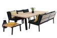 zes persoons douglas houten low diningset in combinatie met hocker en bijpassende loungekussens