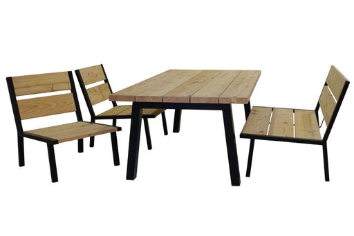 vier persoons Elbo low diningset met twee stoelen en een bank