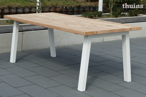 Tuintafel Douglas-Lariks hout met witte stalen poten